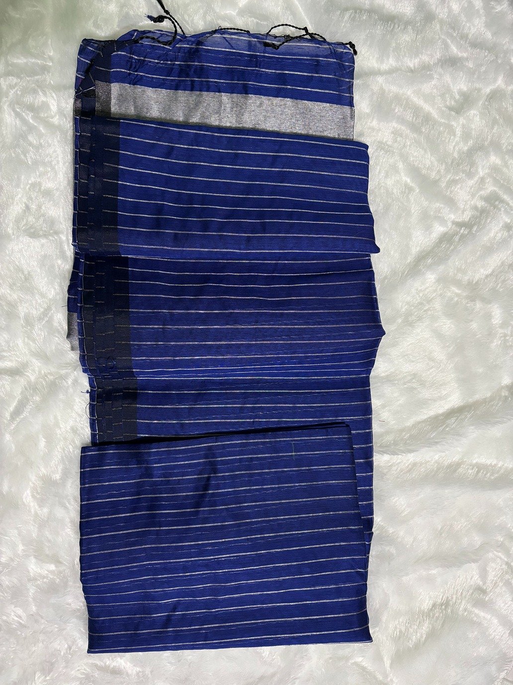 Navy Blue Silver Zari Linen Silk Saree